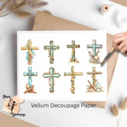 Eight images of crosses and seashells.
