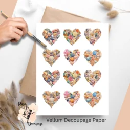 Twelve images of hearts made out of shells.