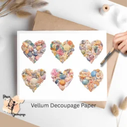Six images of hearts made up of shells.
