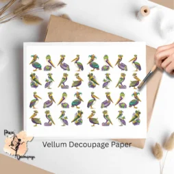 Thirty two images of pelicans in Mardi Gras colors.
