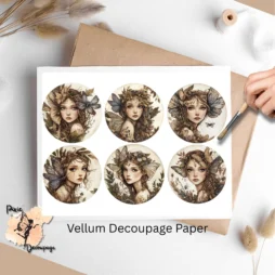 Six circular images of fairies.